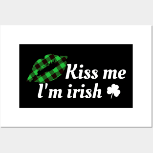 Kiss Me i'm irish with green buffalo plaid lips Posters and Art